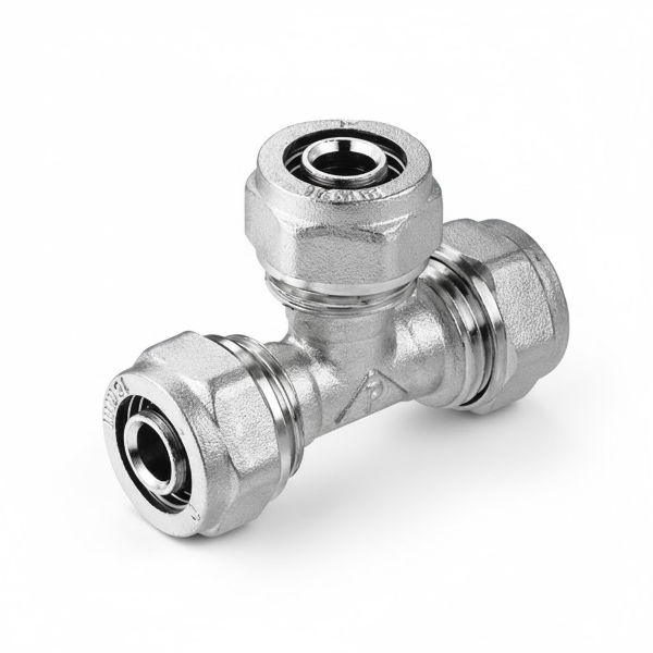 Kompresioni T komad za cevi dimenzija 16, 18, 20, 26 mm – kvalitetan i izdržljiv spojni element za vodovodne instalacije