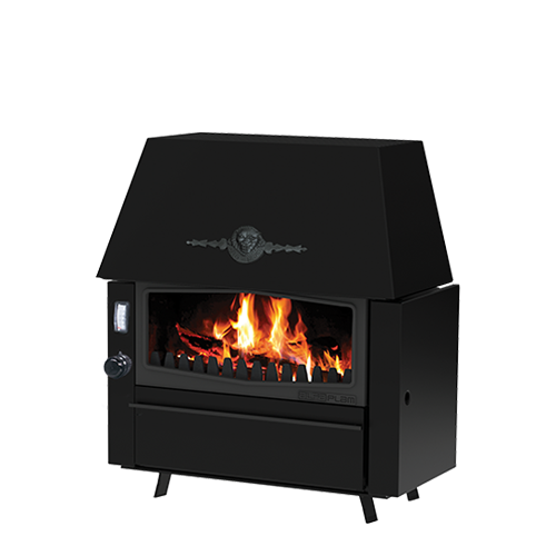 Kamin Alfa Plam Rustik E 34 – kamin na čvrsto gorivo sa kotlom za etažno grejanje, rustični dizajn, snaga 14 kW