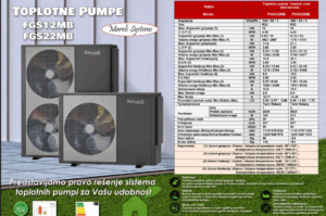 Toplotne pumpe FGS12MB i FGS22MB, specifikacije u tabeli.