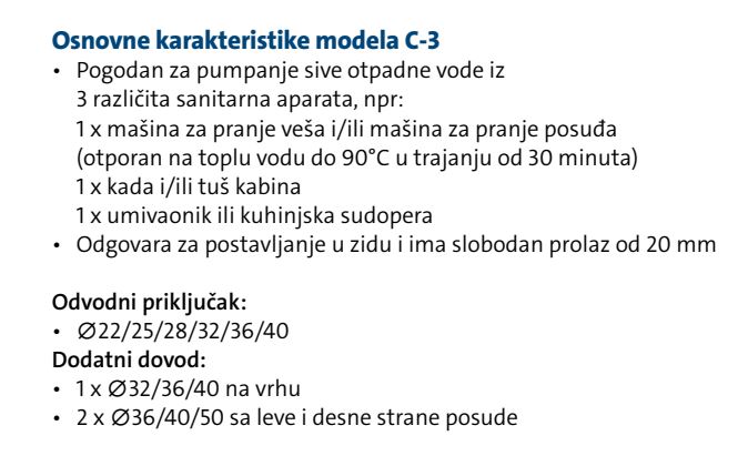 Osnovne karakteristike sanitarne pumpe model C-3.