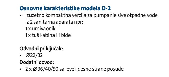 Karakteristike modela D-2 za odvod sivih voda.