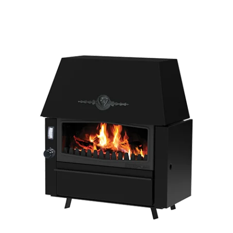 Kamin Alfa Plam Rustik E 34 – kamin na čvrsto gorivo sa kotlom za etažno grejanje, rustični dizajn, snaga 14 kW