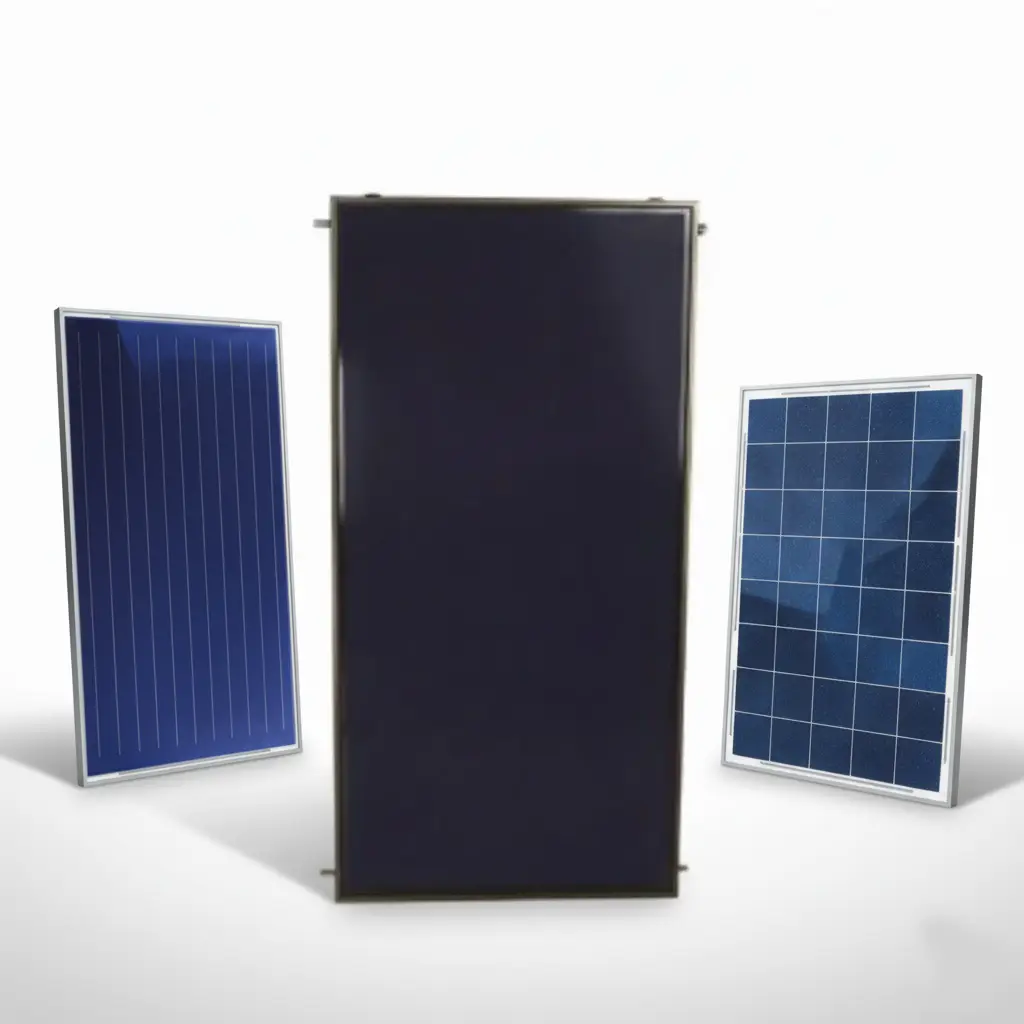 Različite vrste solarnih panela na neutralnoj pozadini.