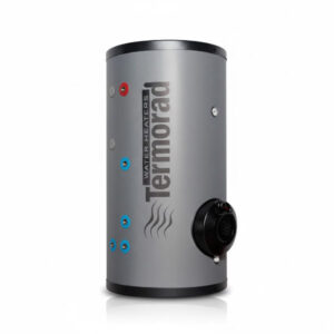 Termorad bojler od prohroma 200L BT200L S IB-80 sa izmenjivačem, podni stojeći model, inox konstrukcija, siva boja.