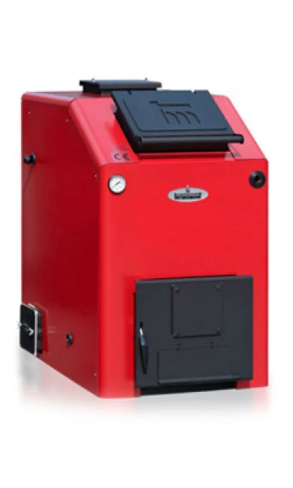 Crveni kotao za grejanje na čvrsto gorivo.