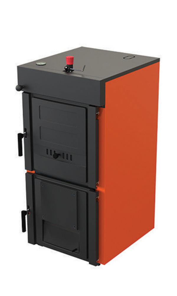 Crna i narandžasta peć na čvrsto gorivo